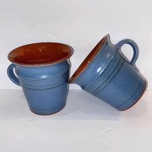 2 Pottery Red Clay Coffee Mugs Blue Mat Glaze